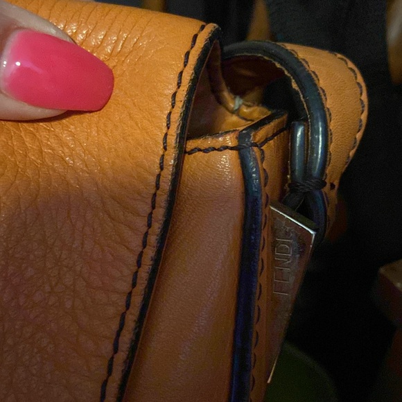 Fendi Big mamma forever leather baguette flap bag orange🍊black gold enamel - Picture 8 of 16